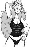  armpit_hair body_hair clothing female foot_ninja15 hair hi_res humanoid mature_female nitoma shirt sketch solo tank_top text text_on_clothing topwear unfinished za&#039;keeva_(foot_ninja15) 