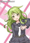  1girl black_sailor_collar black_serafuku black_shirt black_skirt cowboy_shot crescent crescent_hair_ornament green_eyes green_hair hair_ornament highres kantai_collection kurano_kisuke long_hair nagatsuki_(kancolle) neckerchief one-hour_drawing_challenge pleated_skirt sailor_collar school_uniform serafuku shirt skirt solo thighhighs twitter_username white_neckerchief 