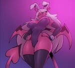  2023 big_breasts bigdad breasts bunny_costume clothed clothing costume demon female hair helluva_boss horn humanoid imp membrane_(anatomy) membranous_wings pink_body pink_eyes simple_background solo spade_tail tail verosika_mayday_(helluva_boss) white_hair wings yellow_sclera 