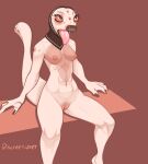  anthro breasts claws discreet_user discreetuser female genitals hi_res hood lizard mostly_nude nipples non-mammal_breasts non-mammal_nipples nude open_mouth pussy reptile scales scalie simple_background sitting solo toe_claws tongue tongue_out white_body white_scales 