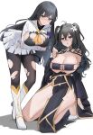  2girls absurdres azur_lane black_hair breasts cleavage highres ikaruga_(senran_kagura) large_breasts long_hair multiple_girls open_mouth pantyhose qing_wu torn_clothes torn_pantyhose very_long_hair 