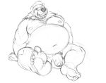  2023 absurd_res anthro balls bear belly big_belly feet flaccid genitals hi_res male mammal moobs navel nipples overweight overweight_male penis sato_afroleone simple_background sitting sketch solo 