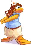 accessory avian bird blue_clothing blue_shirt blue_topwear bottomwear brown_belt clothing club_penguin female floral_print flower flower_in_hair full-length_portrait hair hair_accessory long_hair looking_aside official_art orange_hair pants penguin plant portrait print_bottomwear print_clothing print_pants shirt sleeveless sleeveless_shirt smile solo stretching_arms topwear unknown_artist white_flower yellow_body 