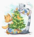  christmas_sweater christmas_tree closed_eyes dated finik gift gloves highres pants shoes signature sonic_(series) tangle_the_lemur whisper_the_wolf white_gloves wisp_(sonic) 