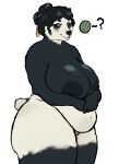  2023 absurd_res anthro areola bear belly_overhang big_breasts black_areola black_body black_fur black_hair black_nipples black_nose blush breasts colored digital_media_(artwork) female fur giant_panda hair hair_bun herrkennstalles hi_res huge_breasts huge_thighs looking_at_viewer mammal multicolored_body multicolored_fur navel nipples overweight overweight_female pictographics short_tail side_view simple_background smile solo standing tail thick_thighs two_tone_body two_tone_fur white_background white_body white_fur yellow_eyes 