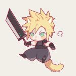  1boy angry animal_ears animal_feet armor belt black_gloves blonde_hair cat_boy cat_ears cat_tail chibi cloud_strife final_fantasy final_fantasy_vii gloves green_eyes hao_xiang_yishui_bu_xing holding holding_sword holding_weapon male_focus pants pauldrons pawpads puffy_pants short_hair shoulder_armor single_pauldron sleeveless sleeveless_turtleneck solo spiked_hair sword tail turtleneck weapon yellow_fur 