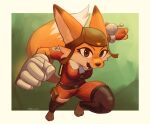  absurd_res action_pose anthro aviator_cap awesomenauts backpack barefoot belt canid canine cheek_tuft chipsgowoah clothed clothing digital_media_(artwork) dipstick_tail facial_tuft feet female fox fur gloves gun handwear hat headgear headwear hi_res looking_at_viewer mammal markings mechanical_arm penny_fox pose pouch_(clothing) ranged_weapon simple_background solo tail tail_markings tight_clothing tuft weapon wrist_gun zipper 