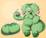  anthro belly beverage big_belly big_breasts big_butt bottom_heavy breasts butt cactus elemental_creature fangs female flora_fauna green_body hi_res huge_butt huge_thighs humanoid hyper hyper_butt hyper_thighs looking_at_viewer not_furry nude open_mouth overweight overweight_anthro overweight_female plant smile solo spiked_body spikes standing teeth thick_thighs veryfilthything 
