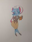  2023 anthro biped blue_body blue_eyes blue_fur blue_hair bottomwear buckteeth clothed clothed_anthro clothed_female clothing colored female female_anthro freckles fur hair hi_res mammal mia_mouse mouse murid murine nonii_(artist) pen_(artwork) rodent solo tail teeth topwear traditional_media_(artwork) whiskers 