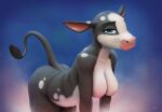  2023 anthro areola blue_eyes bovid bovine breasts cattle digital_media_(artwork) eyebrows female fur hi_res looking_at_viewer mammal multicolored_body nipples nude s1m solo 