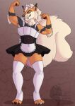  absurd_res anthro arcanine bottomwear clothed clothing digital_media_(artwork) fluffy generation_1_pokemon grumpy_griffin_creations hair hi_res legwear looking_at_viewer maid_uniform male marvelous_managerie muscular nintendo pokemon pokemon_(species) pose simple_background skirt smerk smile solo solo_focus uniform 
