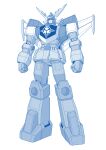  absurdres arms_at_sides blue_theme clenched_hand daiooja facing_viewer full_body highres kaneko_naoya mecha monochrome robot saikyou_robo_daiooja standing super_robot white_background 