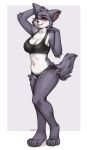  absurd_res anthro bra canid canine canis claws clothed clothing female finger_claws fur grey_body grey_fur hi_res mammal panties red_eyes simple_background solo spuydjeks toe_claws underwear wolf 