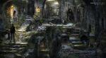  1other artist_name barrel bridge concept_art copyright_name dark_souls_(series) dark_souls_iii hallway highres jocus_wang lantern medieval rags silhouette solo stairs standing stepping_stones stone_building stone_floor stone_stairs stone_walkway third-party_source wagon_wheel 
