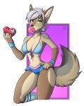  &lt;/3 absurd_res alpha_channel anthro bikini bikini_top bottomwear bubble_gum canid canine canis clothing coyote female fox hazel_packard hi_res hotpants hybrid mammal puivei shorts solo sweatband swimwear teenager tomboy unimpressed_expression young 