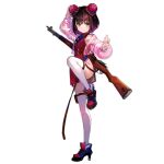  1girl black_hair boots brown_hair china_dress chinese_clothes closed_mouth crane_stance double_bun dress fighting_stance full_body girls&#039;_frontline green_eyes gun gun_on_back hair_bun high_heel_boots high_heels highres jacket kung_fu looking_at_viewer martial_arts multicolored_hair official_alternate_costume official_art red_dress see-through see-through_jacket short_hair simple_background skindentation solo standing standing_on_one_leg thighhighs third-party_source transparent_background type_4_(crane&#039;s_poise)_(girls&#039;_frontline) type_4_(girls&#039;_frontline) type_4_rifle weapon weapon_on_back white_thighhighs 