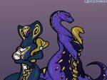  anacondrai anthro apode big_breasts blue_body blue_scales breasts crossgender crossover draconcopode duo fangs female gloves_(marking) hi_res hypnobrai legless lego leviathinh markings mtf_crossgender ninjago pupils purple_body purple_scales pythor_(ninjago) red_sclera reptile scales scalie serpentine serpentine_(ninjago) skales_(ninjago) slit_pupils snake staff teeth yellow_markings 