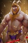  2017 7theaven abs angry anthro arm_hair arm_tuft beard belt biceps blonde_hair body_hair boss_monster bovid bulge caprine chest_hair clothed clothing crown elbow_tuft facial_hair fangs forearm_hair forearms gold_belt hair happy_trail headgear horn looking_at_viewer male mammal manly mature_male muscular navel nipples pecs pubes solo standing teeth triceps tuft undertale undertale_(series) underwear underwear_only 
