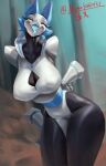  anthro breasts cleavage clothed clothing deltarune female hi_res machine momo_fox robot solo tasque_manager thick_thighs tongue tongue_out undertale_(series) 
