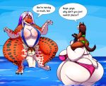  2019 anthro bear belly big_belly big_butt bikini bikini_bottom bikini_top breasts butt canid canine claws cleavage clenched_teeth clothed clothing cookie_(shenzel) dialogue dinosaur ears_up eyes_closed fangs female fennec fox fur group hair hi_res loki_(shenzel) looking_down male mammal molly_(shenzel) open_mouth partially_submerged polar_bear raccoon_dog rear_view reptile scales scalie sea shenzel sitting sitting_on_another sitting_on_shoulders size_difference sky sling_bikini speech_bubble standing standing_in_water swimwear tanuki teeth text theropod thick_thighs toe_claws tongue trinity_(shenzel) tyrannosaurid tyrannosaurus tyrannosaurus_rex ursine water white_body white_fur wide_eyed wide_hips 