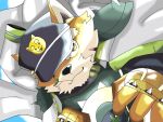  anthro bancho canid canine canis clothing domestic_dog eyebrows facial_hair fur hat headgear headwear hi_res kt0414143919 lifewonders live_a_hero male mammal mustache procy scarf solo spiked_knuckles superhero thick_eyebrows yellow_body yellow_eyes yellow_fur 