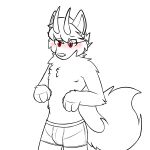  1:1 absurd_res anthro archi_(archiiscuteboy) archiiscuteboy biped blush bulge canid canid_demon clothed clothing demon fur hi_res horn male mammal red_eyes solo tail underwear underwear_only 