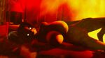  16:9 2022 3d_(artwork) absurd_res anthro bed big_breasts breasts brown_hair buckteeth creepy_smile deer dessert digital_media_(artwork) doughnut eyewear female fiona_fawnbags_(dullvivid) fire food furniture glasses glowing glowing_eyes hair hand_on_leg hi_res huge_breasts looking_at_viewer lying mammal nipples nude on_bed silkworm205 smile solo source_filmmaker teeth thick_thighs widescreen 