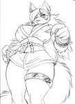  2023 absurd_res anthro asian_clothing big_breasts black_and_white bracelet breasts canid canine canis chochi claws cleavage clothed clothing female graphite_(artwork) hair hi_res jewelry long_hair low-angle_view mammal monochrome pencil_(artwork) sketch solo thick_thighs thigh_strap traditional_media_(artwork) wide_hips wolf 