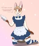  anthro clothing diaper extremius_amphibious feces hi_res hypnosis kneeling lagomorph legwear leporid maid_uniform male mammal messy_diaper mind_control rabbit soiling solo text thigh_highs uniform vio_(lalalapin) 