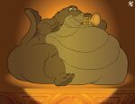  2018 50percentgrey alligator alligatorid anthro belly big_belly big_butt brass_instrument butt claws crocodilian disney fangs holding_object holding_trumpet louis_(tpatf) male morbidly_obese morbidly_obese_anthro morbidly_obese_male musical_instrument nude obese obese_anthro obese_male overweight overweight_anthro overweight_male raised_tail reptile scales scalie signature sitting solo stage tail teeth the_princess_and_the_frog thick_thighs toe_claws trumpet wide_hips wind_instrument 