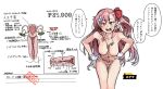  1girl android bow braid breasts cigarette collarbone dog_tags girls&#039;_frontline gloves hair_bow hair_ornament hairclip hexagram highres imi_negev kuro113 large_breasts leaning_forward long_hair looking_at_viewer navel negev_(girls&#039;_frontline) nipples nude pink_hair red_bow red_eyes side_braid smoking solo speech_bubble star_of_david translation_request very_long_hair white_gloves 