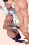  1boy 1girl absurdres animal_ears bare_shoulders barefoot black_hair boku_no_hero_academia breasts clothed_female_nude_male dark-skinned_female dark_skin eyelashes french_kiss fur_trim gloves groin heart heart-shaped_pupils hetero highres kiss leotard long_hair mirko muscular muscular_female nude open_mouth penis purple_thighhighs rabbit_ears sockinajar symbol-shaped_pupils teeth testicles thighhighs tongue tongue_out white_gloves white_hair 