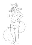  absurd_res air_(disambiguation) angelogoat666 anthro canid canine canis clothed clothing domestic_dog female hi_res latex_stockings mammal nude piercing ruler sketch smile smirk solo solo_foc tail teacher topless wolf 