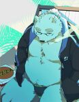  anthro beach bear belly bone_color919 bulge cigarette clothing eyebrows eyewear food fur glasses hi_res leib_(tas) lifewonders male mammal moobs navel overweight pizza polar_bear seaside smoking solo speedo swimwear thick_eyebrows tokyo_afterschool_summoners ursine white_body white_fur 