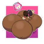  1:1 anthro big_breasts big_butt breast_expansion breasts brown_body brown_fur butt butt_expansion clothing dewy-eyedboy eevee expansion eyes_closed female food fur generation_1_pokemon hat headgear headwear hi_res huge_breasts huge_butt huge_thighs hyper hyper_breasts hyper_butt hyper_thighs mostly_nude motion_lines nintendo open_mouth pokemon pokemon_(species) smile solo standing tail thick_thighs tongue tongue_out top_hat 
