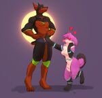  2023 anthro bottomwear canid canine clothed clothing curvaceous curvy_figure digital_media_(artwork) duo female fur hi_res male male/female mammal proud romantic romantic_couple shorts simple_background sonofan standing voluptuous 