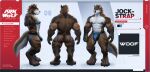  2021 abs anthro ark_wolf back_muscles brown_body brown_fur brown_hair canid canine canis character_name clothing deltoids english_text fur hair hi_res jockstrap male mammal model_sheet nipples number pecs solo takahirosi text underwear white_body white_fur wolf 