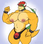  anthro barazoku belly biceps big_muscles big_pecs black_clothing black_underwear bowser bracelet bulge clothed clothing collar flexing grin hi_res horn jewelry koopa looking_at_viewer male mario_bros musclegut muscular muscular_anthro navel nintendo nipples pecs ratchetjak scalie shell smile solo spiked_bracelet spiked_collar spiked_tail spikes spikes_(anatomy) standing tail teeth thick_thighs thong turtle_shell underwear underwear_only 