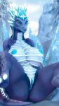  2023 3d_(artwork) absurd_res anthro anus areola auroth_the_winter_wyvern big_breasts big_butt blue_areola blue_body blue_eyes blue_hair blue_nipples blue_pussy blue_scales breasts butt claws clitoris curvy_figure digital_media_(artwork) dota dragon female genitals hair hi_res huge_breasts ice larger_female looking_at_viewer mammal membrane_(anatomy) nipples nude pussy scales scalie size_difference snow solo spread_legs spreading teeth toe_claws voluptuous wyvern yiezzas 