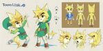  2022 alternate_species anthro blonde_hair canid canine clothing english_text featureless_crotch footwear fur furrification hair half-closed_eyes hat headgear headwear hi_res inner_ear_fluff male mammal model_sheet narrowed_eyes nintendo open_mouth pose smile solo text the_legend_of_zelda toon_link tuft uzucake white_body white_fur wind_waker yellow_body yellow_fur 