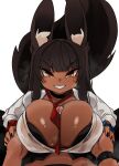  animal_humanoid big_breasts black_hair bodily_fluids bra breast_play breasts canid canid_humanoid canine canine_humanoid clothing dark_body dark_skin duo facial_markings female first_person_view fox_humanoid genital_fluids genitals grin hair head_markings hi_res huge_breasts human humanoid looking_at_viewer male male/female mammal mammal_humanoid markings penis precum sex shirt simple_background smile tail titfuck topwear underwear yellow_eyes zanamaoria 