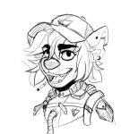  anthro battletech cigarette clothed clothing hair headgear headwear hyena hyenamancer long_hair male mammal mechwarrior monochrome open_mouth piercing science_fiction sketch smile smoking spotted_hyena teeth uniform 