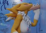  anthro bandai_namco digimon digimon_(species) dripping duo eyes_closed female glory_hole human kehveli male male/female mammal renamon sucking 