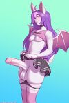  2023 anthro balls bat big_penis bottomwear breasts choker clothed clothing clothing_lift cothed embarrassed genitals girly hair helmed_(helmed) jewelry long_hair male mammal necklace nipples panties penis simple_background skirt solo tsudamaku underwear wings 