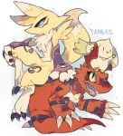  3others akadako digimon digimon_(creature) digimon_tamers guilmon kitsune multiple_others no_humans open_mouth renamon simple_background tail terriermon 