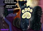  absurd_res barefoot domestic_cat english_text feet felid feline felis hi_res kdasdrawsff mae_borowski mammal night_in_the_woods one_shoe_on pawpads soles text toes 