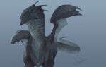  2018 akrolayn ambiguous_gender black_body black_scales black_sclera blue_body blue_eyes blue_scales digital_media_(artwork) digital_painting_(artwork) dragon feral front_view gradient_background grey_body grey_scales light lighting multicolored_body multicolored_scales scales scalie shaded signature simple_background solo western_dragon 