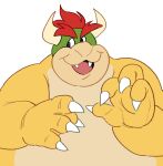  anthro bowser chubby_male claws hair hi_res horn lizard looking_away male mario_bros nintendo overweight overweight_male red_hair reptile scalie solo twistcmyk 