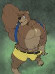  2023 abs absurd_res anthro backpack banjo-kazooie banjo_(banjo-kazooie) barazoku barefoot bear belt biceps big_bulge big_muscles big_penis bottomwear bottomwear_pull bulge claws clothed clothing clothing_pull deltoids erection erection_under_clothing eyebrows feet fur genitals grass hair hand_behind_head hi_res high-angle_view huge_muscles humanoid_genitalia humanoid_penis jewelry looking_at_viewer looking_up looking_up_at_viewer male mammal manly muscular muscular_anthro muscular_male navel necklace nipples obliques oldshep outside pecs penis plant rareware seductive serratus shorts shorts_pull signature smile solo standing thick_thighs topless topless_anthro topless_male triceps tuft 