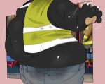  anthro bear belly big_belly big_butt black_body black_fur bottomwear bottomwear_down butt clothed clothing construction_worker crotch_tuft faceless_character faceless_male fupa fur hadou_(satsui-n0-had0u) hi_res high-vis huge_butt male mammal meme meme_clothing motion_lines obese obese_anthro obese_male open_clothing open_topwear overweight overweight_anthro overweight_male pants pants_down partially_clothed safety_vest satsui-n0-had0u side_view solo sun_bear tight_fit topwear tuft ursine vest wardrobe_malfunction 